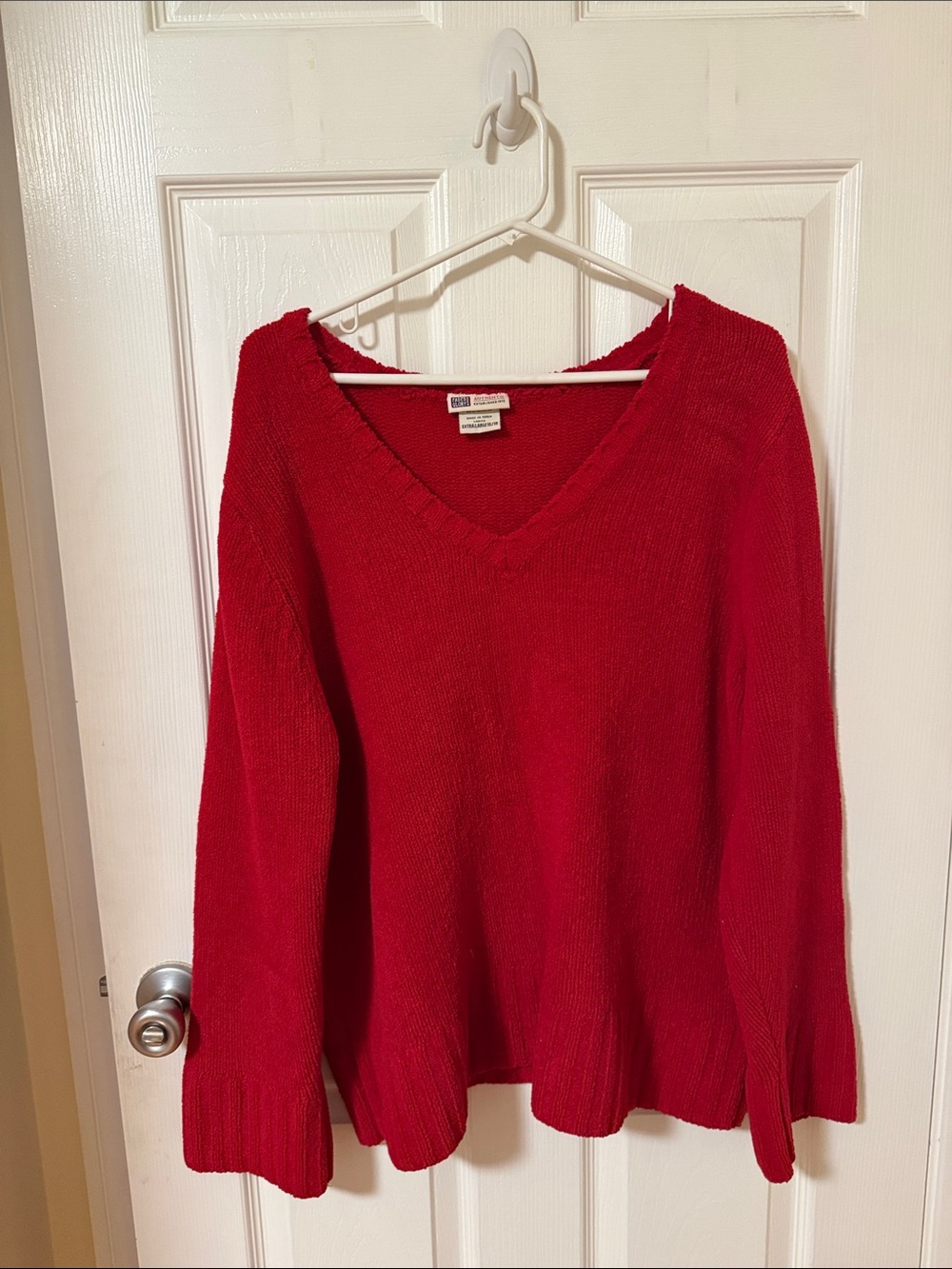 Red V-Neck Women's Chunky Sweater